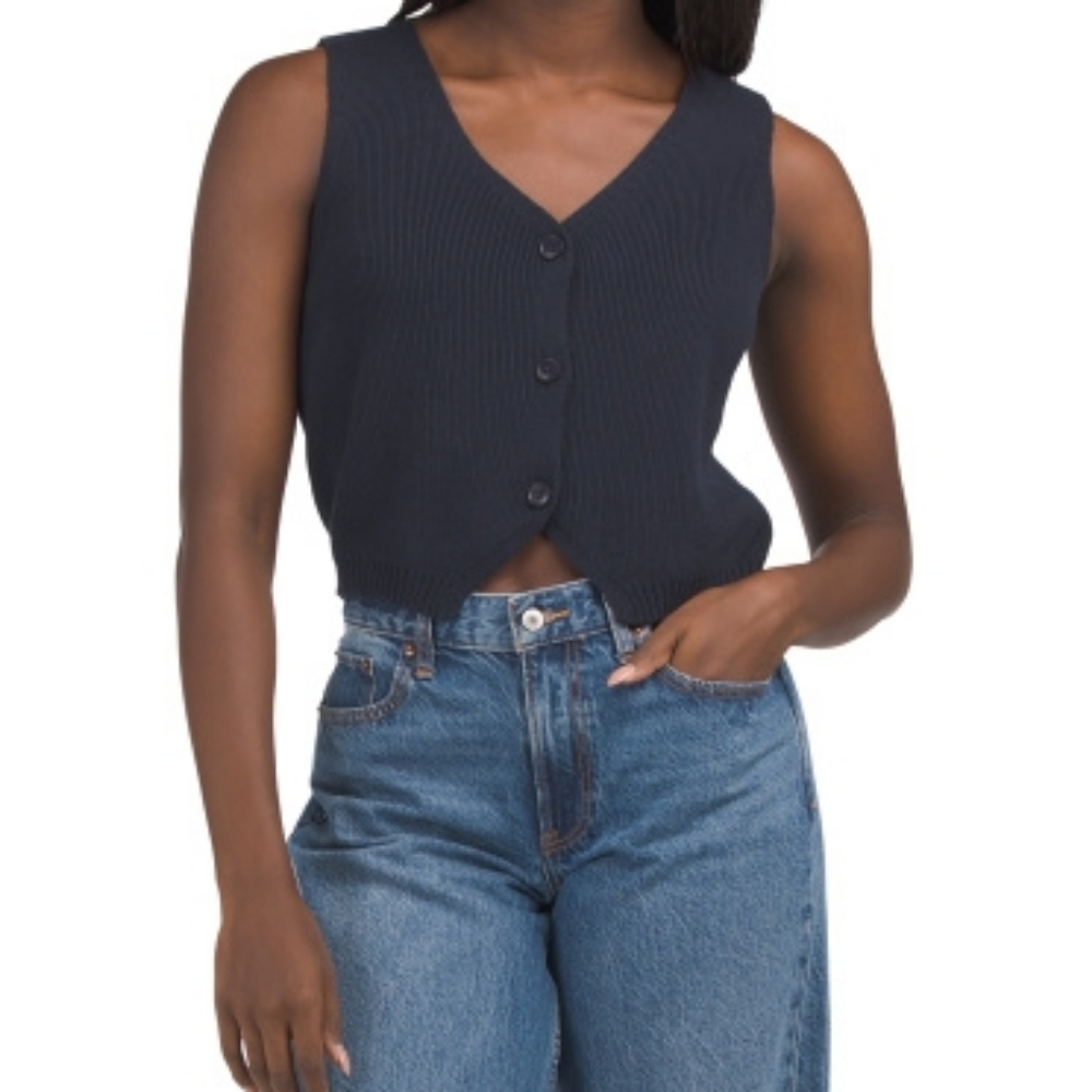NWT - NVLT Navy Blue Button Down Knit Vest - Size XS